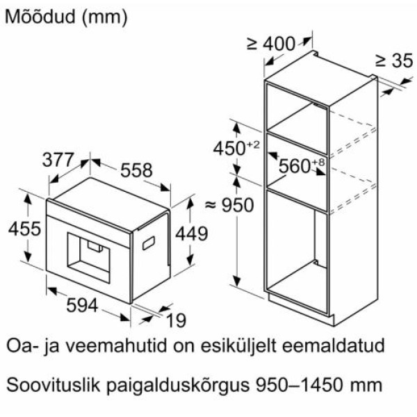 Espresso kohvimasin bosch, integreeritav, valge