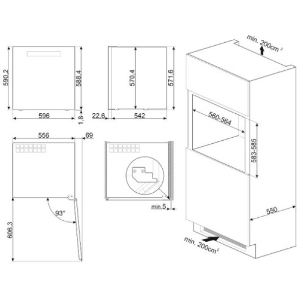 Veinikülmik smeg linea, integreeritav, 60 cm, puutetundlik, klaasuks, 38 db, must Kodumasinad