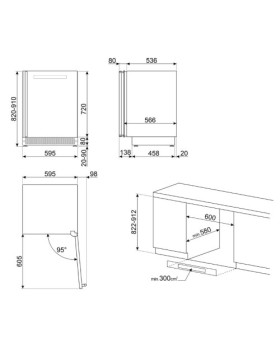Veinikülmik smeg linea, 82 cm, integreeritav tööpinna alla, 114 l, parem, neptuun hall-foto3