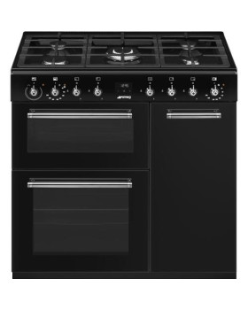 Gaasipliit smeg classic, 5 x gaas, 3 x elektriahi, aurupuhastus, 90 cm, must