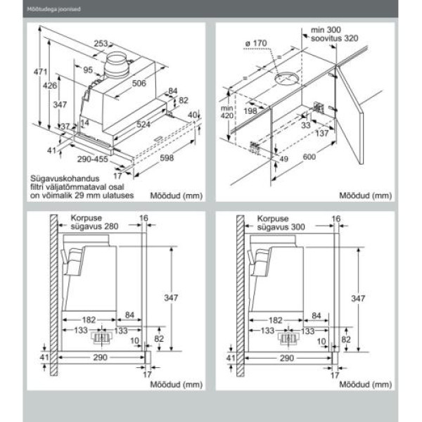 Õhupuhastaja neff, integreeritav, teleskoop, 60 cm, 392 m3/h, 53 db, rv teras