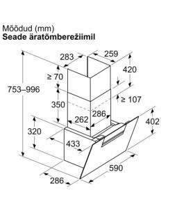 Õhupuhastaja neff, seina, 60 cm, 431m³/h, must-foto4