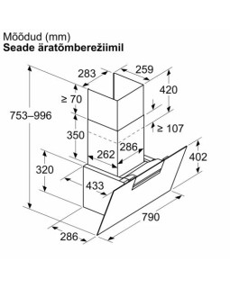Õhupuhastaja neff, seina, 80 cm, 431m³/h, must-foto4