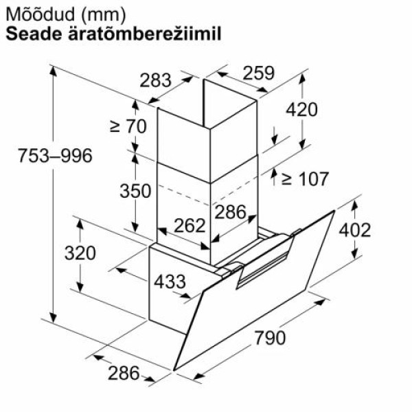 Õhupuhastaja neff, seina, 80 cm, 431m³/h, must