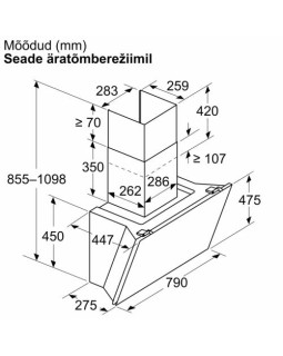Õhupuhastaja neff, seina, 80 cm, 432m³/h, must-foto4