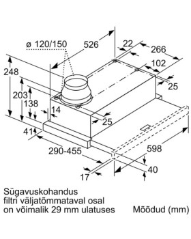 Õhupuhastaja bosch, integreeritav, teleskoop, 60 cm, 400 m3/h, 69 db, hõbedane-foto5