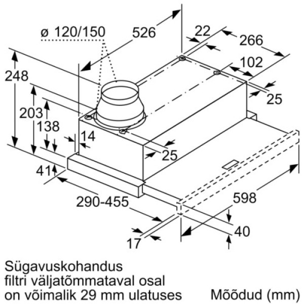 Õhupuhastaja bosch, integreeritav, teleskoop, 60 cm, 400 m3/h, 69 db, hõbedane Kodumasinad