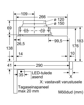 Õhupuhastaja bosch, integreeritav, teleskoop, 60 cm, 400 m3/h, 69 db, hõbedane-foto7
