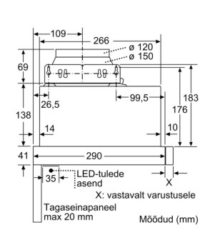 Õhupuhastaja bosch, integreeritav, teleskoop, 60 cm, 400 m3/h, 69 db, hõbedane-foto8