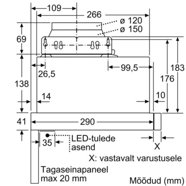 Õhupuhastaja bosch, integreeritav, teleskoop, 60 cm, 400 m3/h, 69 db, hõbedane Kodumasinad