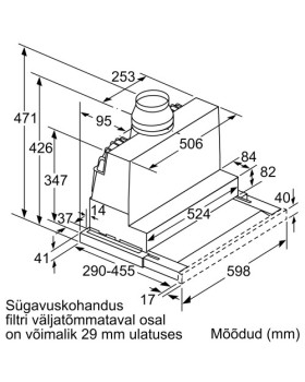 Õhupuhastaja bosch, integreeritav, teleskoop, 60 cm, 728 m3/h, 53 db, hõbemetallik-foto2