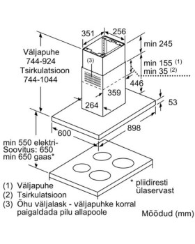 Õhupuhastaja bosch, saare, 90 cm, 527 m³/h, 57 db, rv teras-foto6