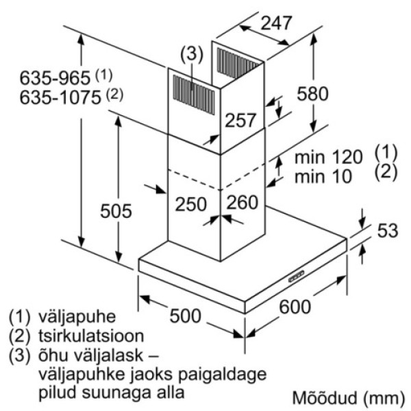 Õhupuhastaja bosch, seina, 60 cm, 605 m³/h, 69 db, rv teras