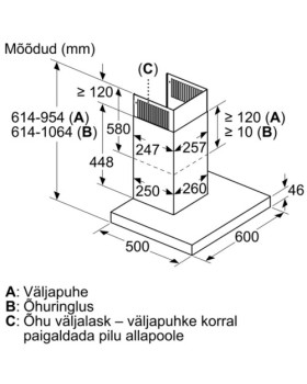 Õhupuhastaja bosch, seina, 60 cm, 671 m³/h, 60 db, rv teras-foto5