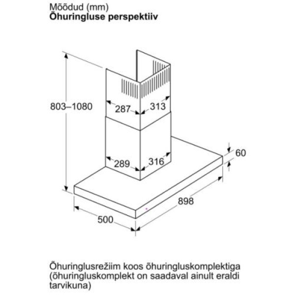 Õhupuhastaja bosch, seina, 90 cm, 400 m³/h, 67 db, rv teras