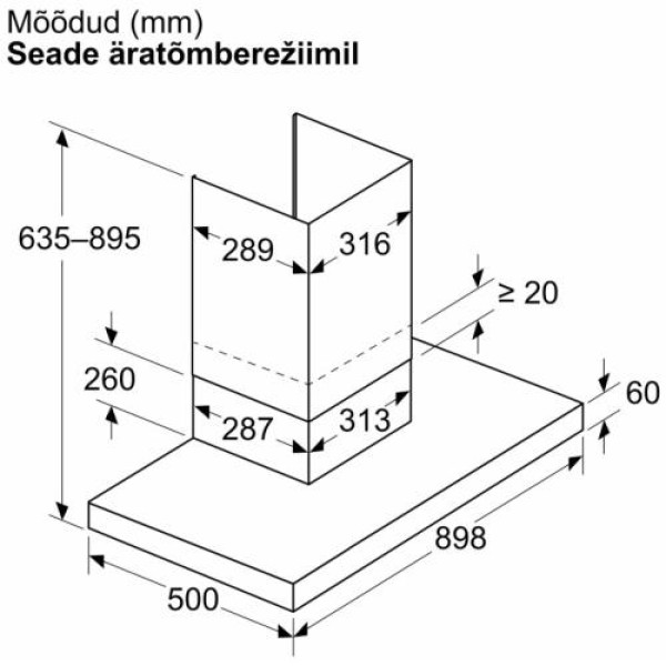 Õhupuhastaja bosch, seina, 90 cm, 699 m³/h, 68 db, matt must