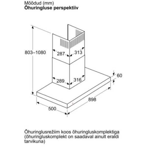 Õhupuhastaja bosch, seina, 90 cm, 699 m³/h, 68 db, matt must