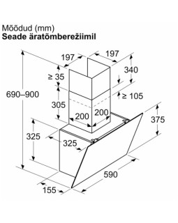 Õhupuhastaja bosch, seina, 60 cm, 430m³/h, must-foto6