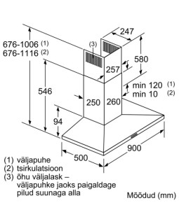 Õhupuhastaja bosch, seina, 90 cm, a, 642 m³/h, 61 db, rv teras-foto2