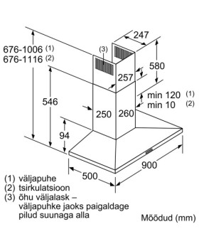 Õhupuhastaja bosch, seina, 90 cm, a, 642 m³/h, 61 db, rv teras-foto2