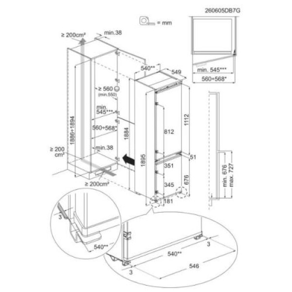 Külmik electrolux 700, integreeritav, 188 cm, 37 db, valge