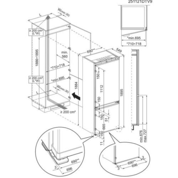 Külmik electrolux, integreeritav, 188 cm, 286/89, nofrost, 35 db, valge