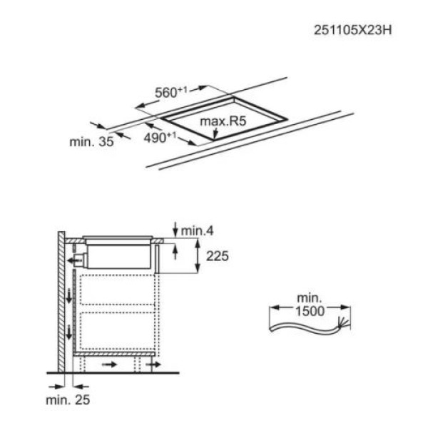 Õhupuhastiga pliidiplaat electrolux, 4 x induktsioon, 58 cm, 630 m3/h, 66 db, lõigatud servad, must