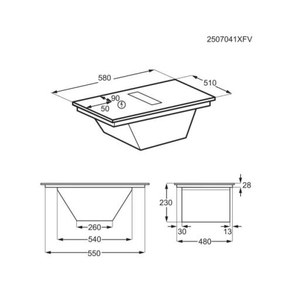 Õhupuhastiga pliidiplaat electrolux, 4 x induktsioon, 58 cm, saphirmatt se, 630 m3/h, 66 db, lõigatud servad