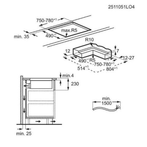 Õhupuhastiga pliidiplaat electrolux, 4 x induktsioon, 80 cm, 650 m3/h, 66 db, lõigatud servad, must