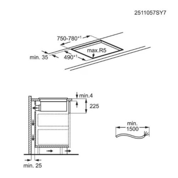 Õhupuhastiga pliidiplaat electrolux, 4 x induktsioon, 80 cm, 650 m3/h, 66 db, lõigatud servad, must