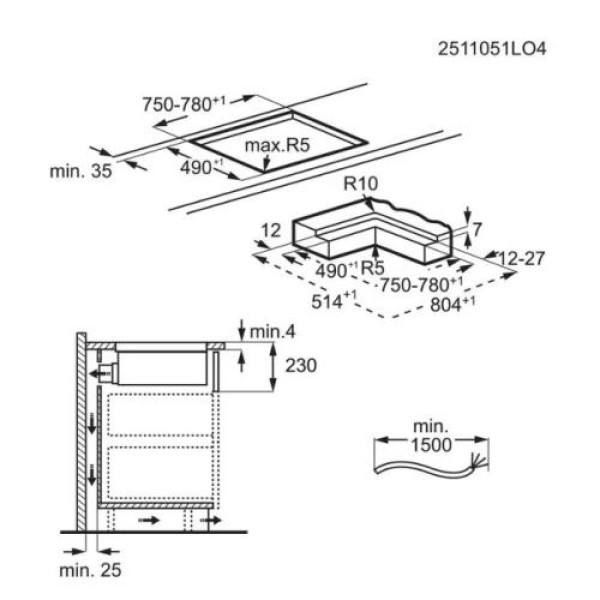 Õhupuhastiga pliidiplaat electrolux, 4 x induktsioon, 80 cm, saphirmatt se, 650 m3/h, 71 db, lõigatud servad