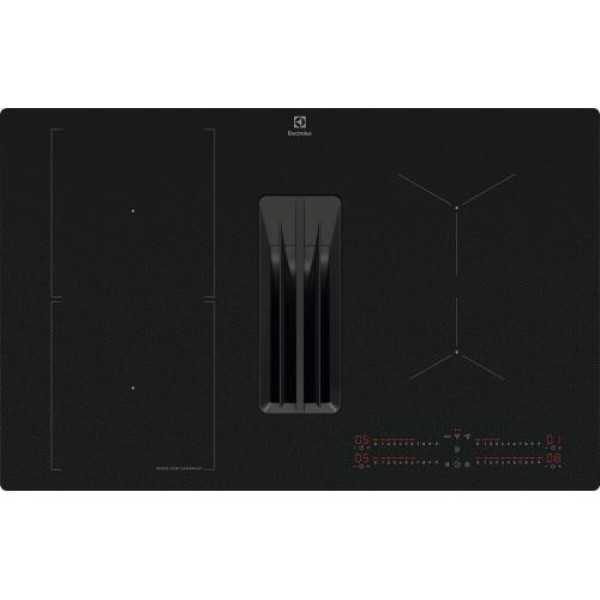 Õhupuhastiga pliidiplaat electrolux, 4 x induktsioon, 80 cm, 650 m3/h, 71 db, lõigatud servad, matt must