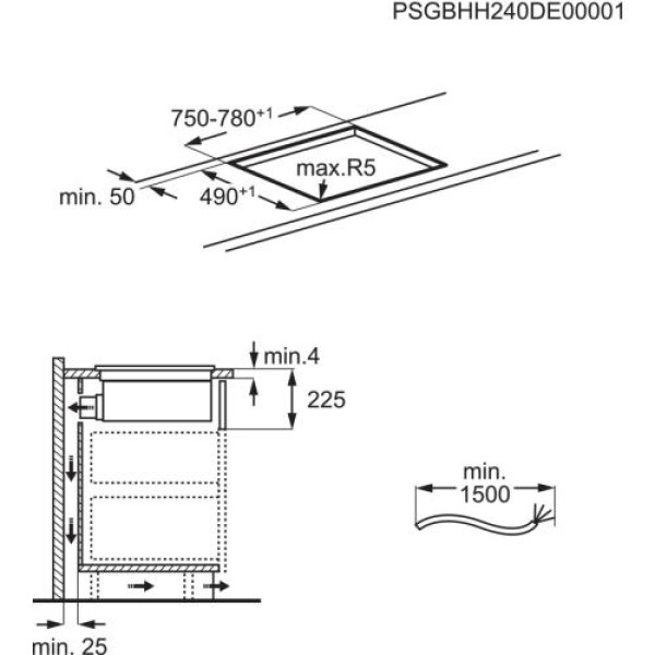 Õhupuhastiga pliidiplaat electrolux, 4 x induktsioon, 80 cm, 650 m3/h, 71 db, lõigatud servad, matt must