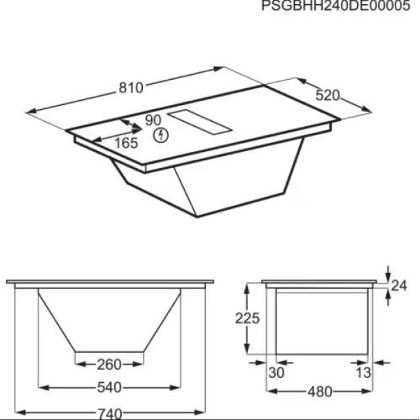 Õhupuhastiga pliidiplaat electrolux, 4 x induktsioon, 81 cm, 650 m3/h, 66 db, faasitud servad, must