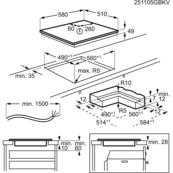 Pliidiplaat electrolux, 4 x induktsioon, 60 cm, hob2hood, saphirmatt se, lõigatud servad