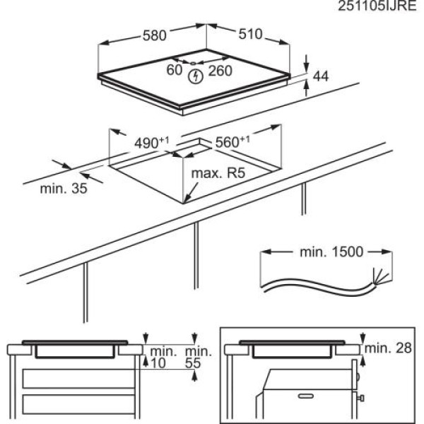 Pliidiplaat electrolux, 4 x induktsioon, 60 cm, hob2hood, saphirmatt se, lõigatud servad