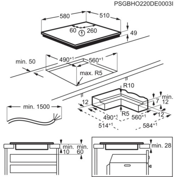 Pliidiplaat electrolux, 4 x induktsioon, 60 cm, hob2hood, matt must, lõigatud servad