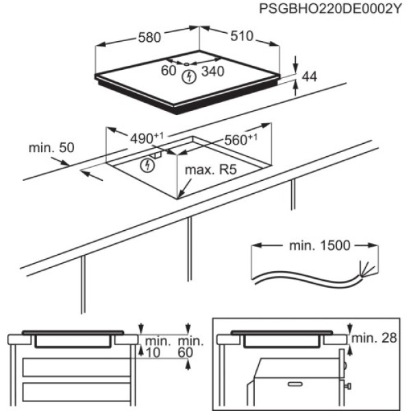 Pliidiplaat electrolux, 4 x induktsioon, 60 cm, hob2hood, matt must, lõigatud servad Kodumasinad