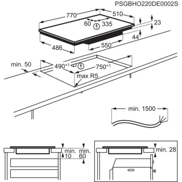 Pliidiplaat electrolux, 4 x induktsioon, 77 cm, hob2hood, matt must, lõigatud servad Kodumasinad