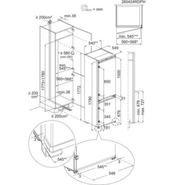 Külmik electrolux, integreeritav, 177,2 cm, 186/62 l, 37db, nofrost, valge