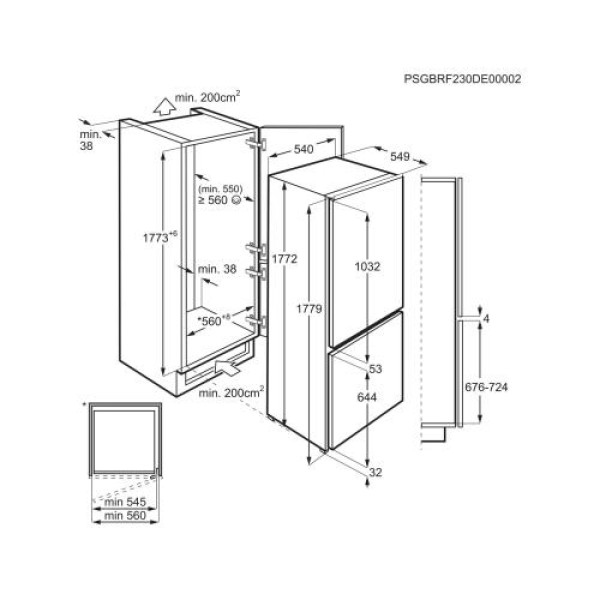 Külmik electrolux, integreeritav, 177,2 cm, 192/61 l, 35 db nofrost, valge