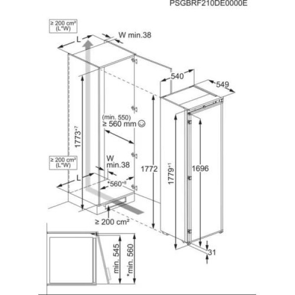 Jahekapp electrolux, integreeritav, 177 cm, 310 l, 32 db, valge