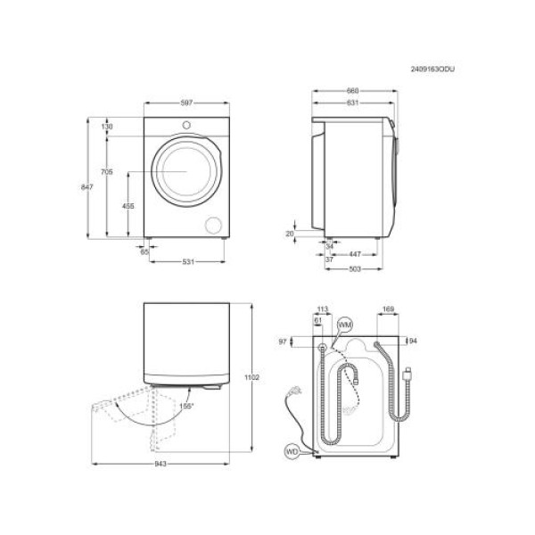 Pesumasin electrolux, eestlaetav, 10 kg, 1600 p/min, inverter, valge