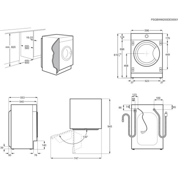 Pesumasin electrolux, integreeritav, eestlaetav, 8 kg, 1400 p/min, inverter. Kodumasinad