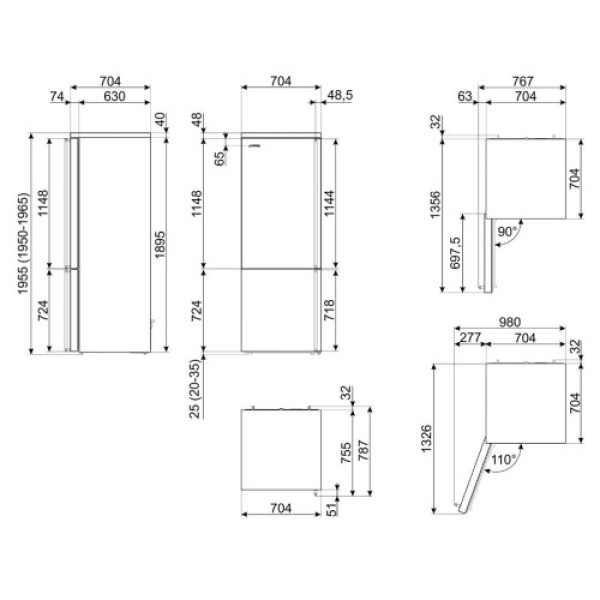 Külmik smeg classica, 195 cm, 344/137 l, 41 db, elektrooniline juhtimine, noforst, vasak, rv-teras Kodumasinad