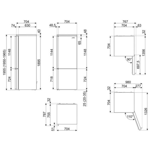 Külmik smeg classica, 195 cm, 344/137 l, 41 db, elektrooniline juhtimine, noforst, parem, rv-teras Kodumasinad