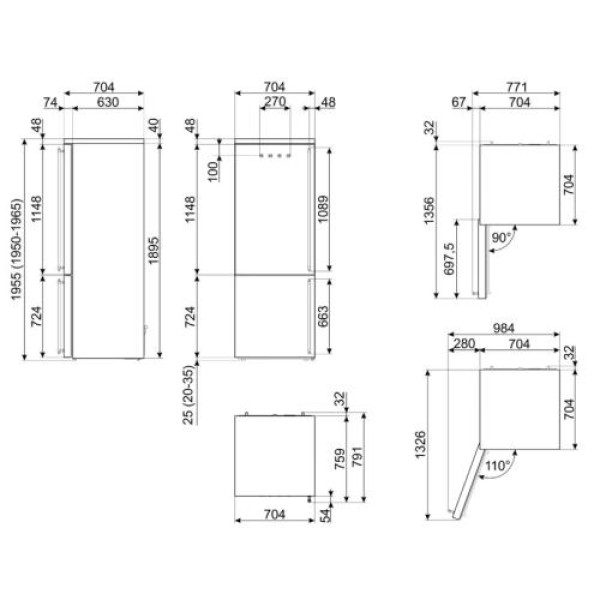 Külmik smeg colonial, 195 cm, 344/137 l, 36 db, elektrooniline juhtimine, noforst, vasak, antratsiit/messing