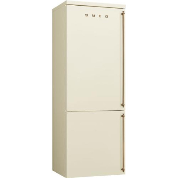 Külmik smeg colonial, 195 cm, 344/137 l, 36 db, elektrooniline juhtimine, vasak, kreem/messing