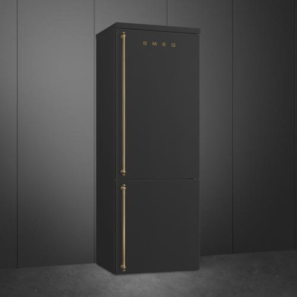 Külmik smeg colonial, 195 cm, 344/137 l, 36 db, elektrooniline juhtimine, noforst, parem, antratsiit/messing