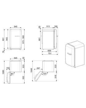 Külmik smeg, 50-ndate stiil, 97 cm, 105/17 l, 35 db, mehaaniline juhtimine, vasak, must-foto10